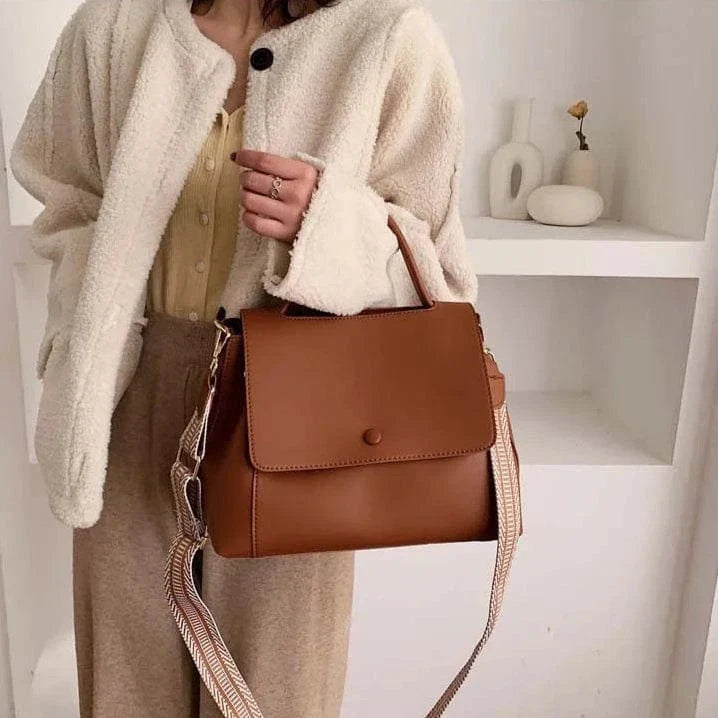 Sac bandoulière cuir vegan à sangle tissée Marron