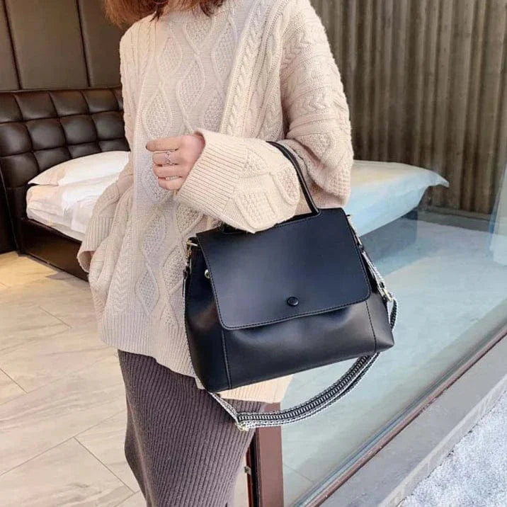 Sac bandoulière cuir vegan à sangle tissée Noir