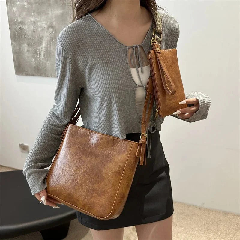 Sac bandoulière cuir vegan vieilli femme