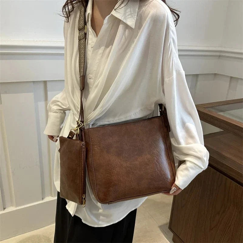 Sac bandoulière cuir vegan vieilli femme Marron