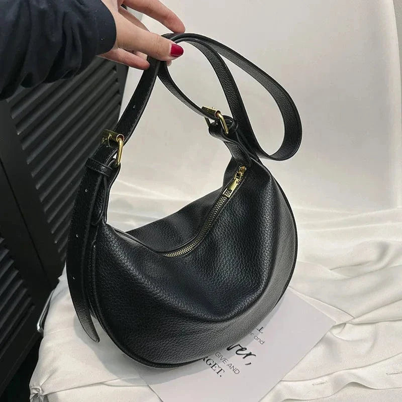 Sac bandoulière demi-lune en cuir vegan noir Noir