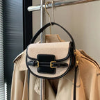 Sac bandoulière demi-lune en toile et cuir Noir