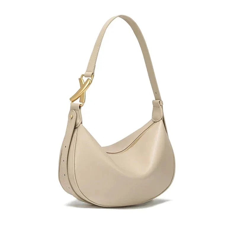 Sac bandoulière demie lune en cuir lisse Blanc