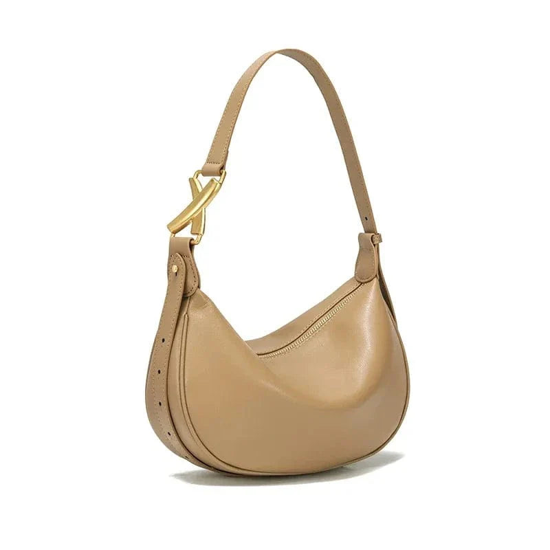 Sac bandoulière demie lune en cuir lisse Khaki