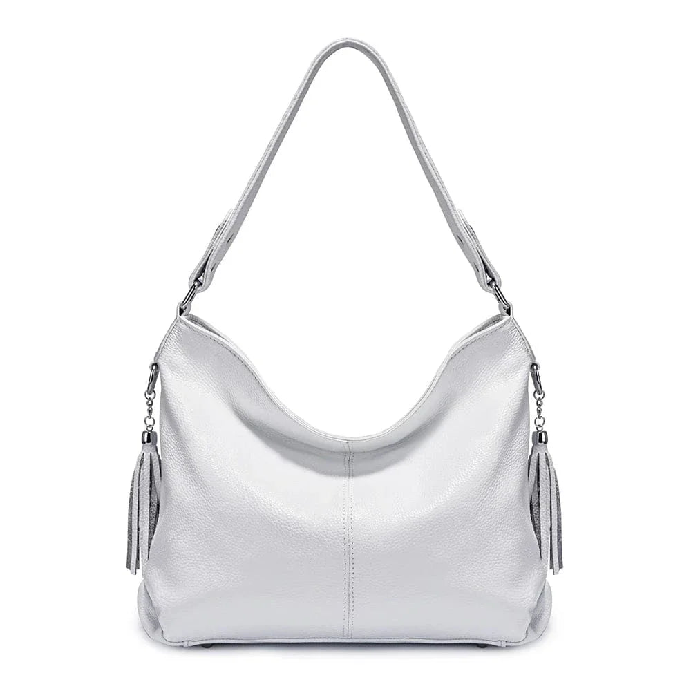 Sac bandoulière double pompon en cuir Blanc