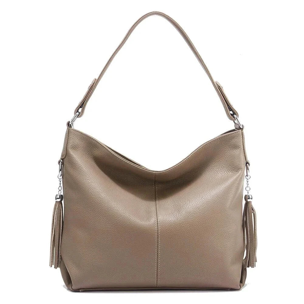 Sac bandoulière double pompon en cuir Khaki
