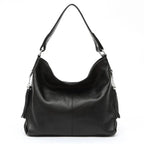 Sac bandoulière double pompon en cuir Noir