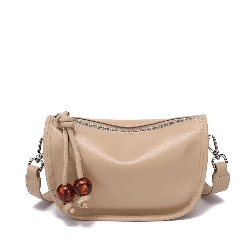 Sac bandoulière en cuir à perle rouge Beige