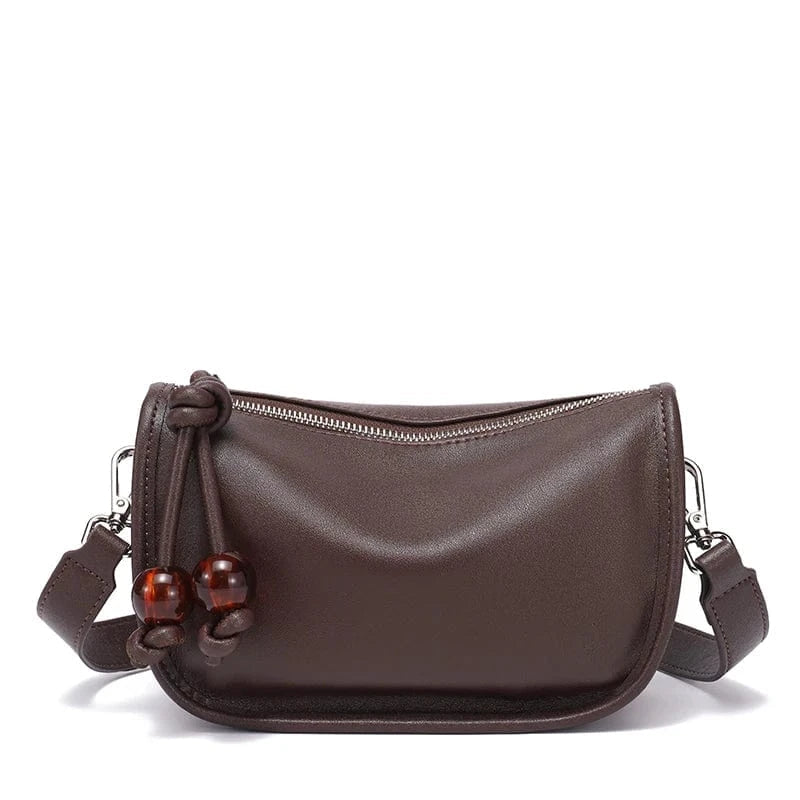 Sac bandoulière en cuir à perle rouge Café