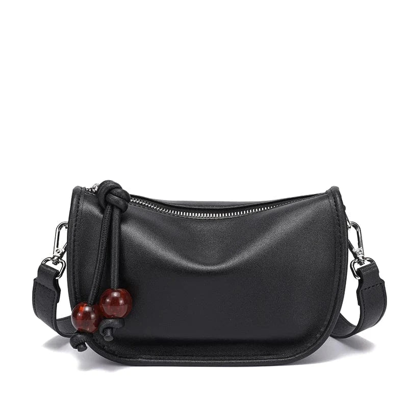 Sac bandoulière en cuir à perle rouge Noir
