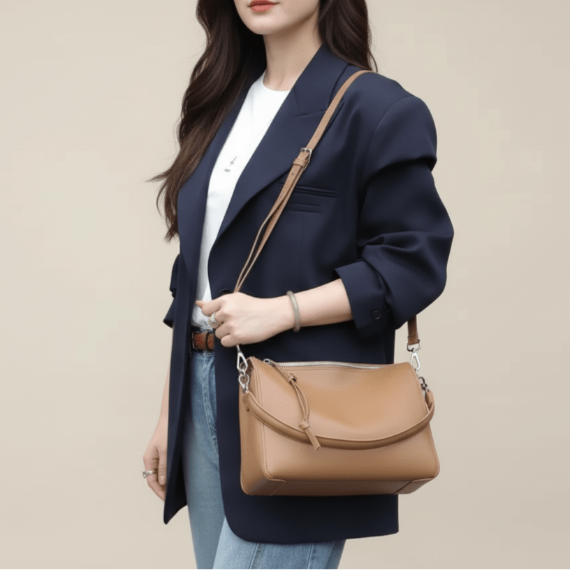 Sac bandoulière en cuir avec fermeture éclair