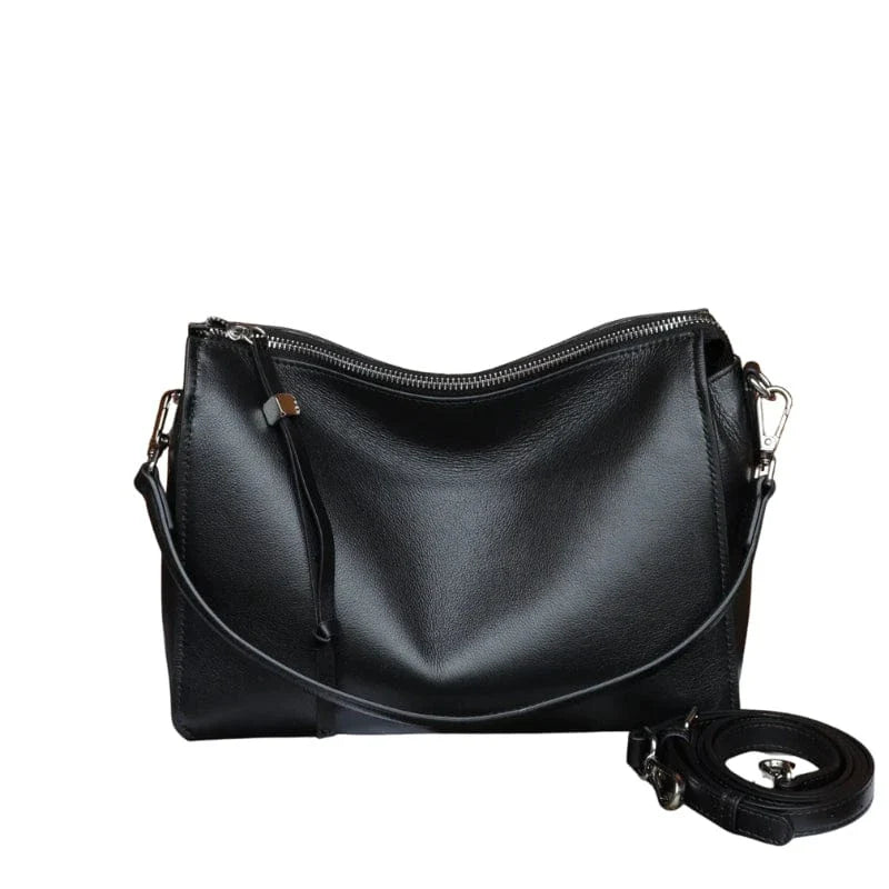 Sac bandoulière en cuir avec fermeture éclair Noir