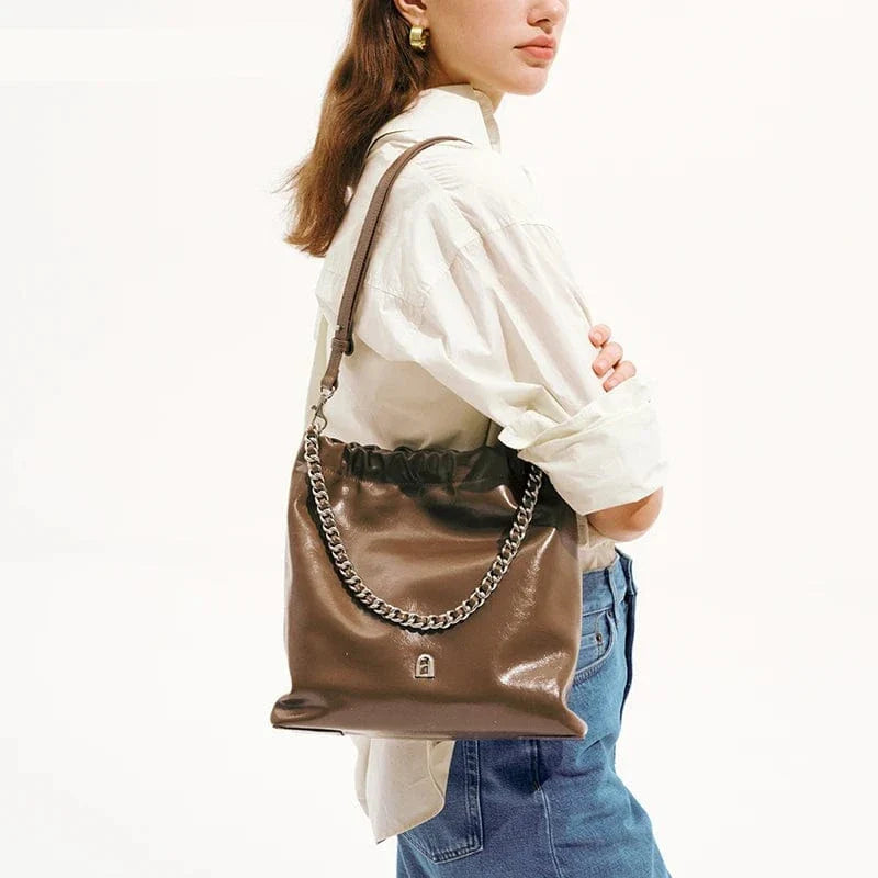 Sac bandoulière en cuir camel Marron