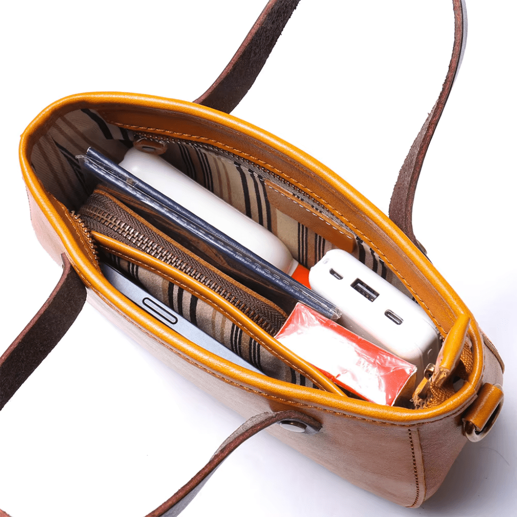 Sac bandoulière en cuir caramel Couché de soleil