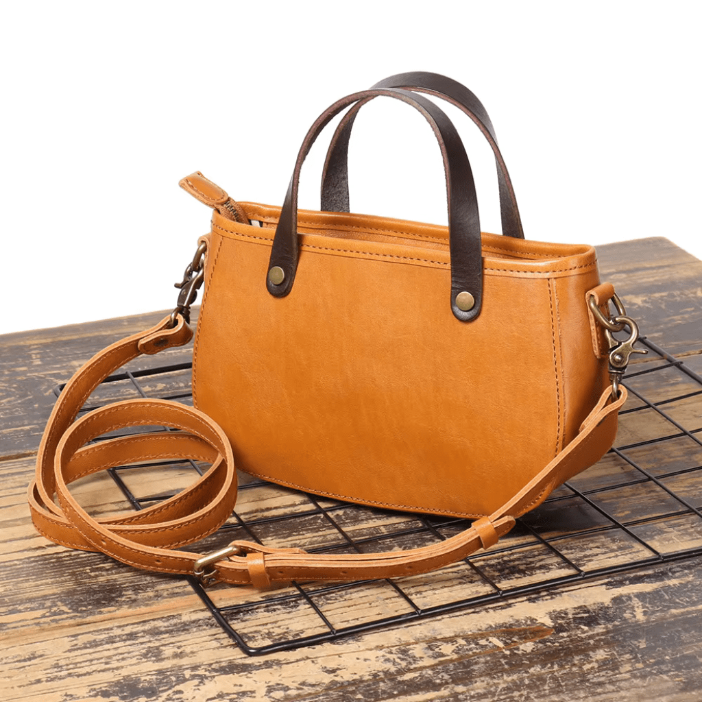 Sac bandoulière en cuir caramel Couché de soleil