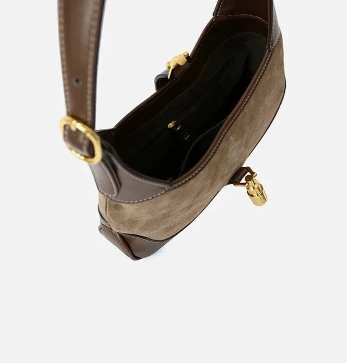 Sac bandoulière en suédine bicolore Khaki