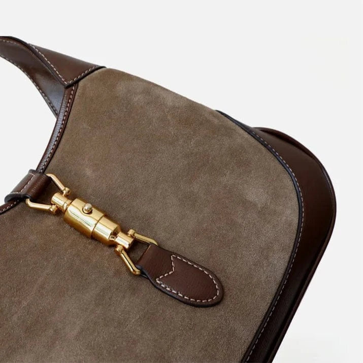 Sac bandoulière en suédine bicolore Khaki