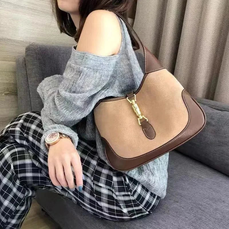 Sac bandoulière en suédine bicolore Khaki