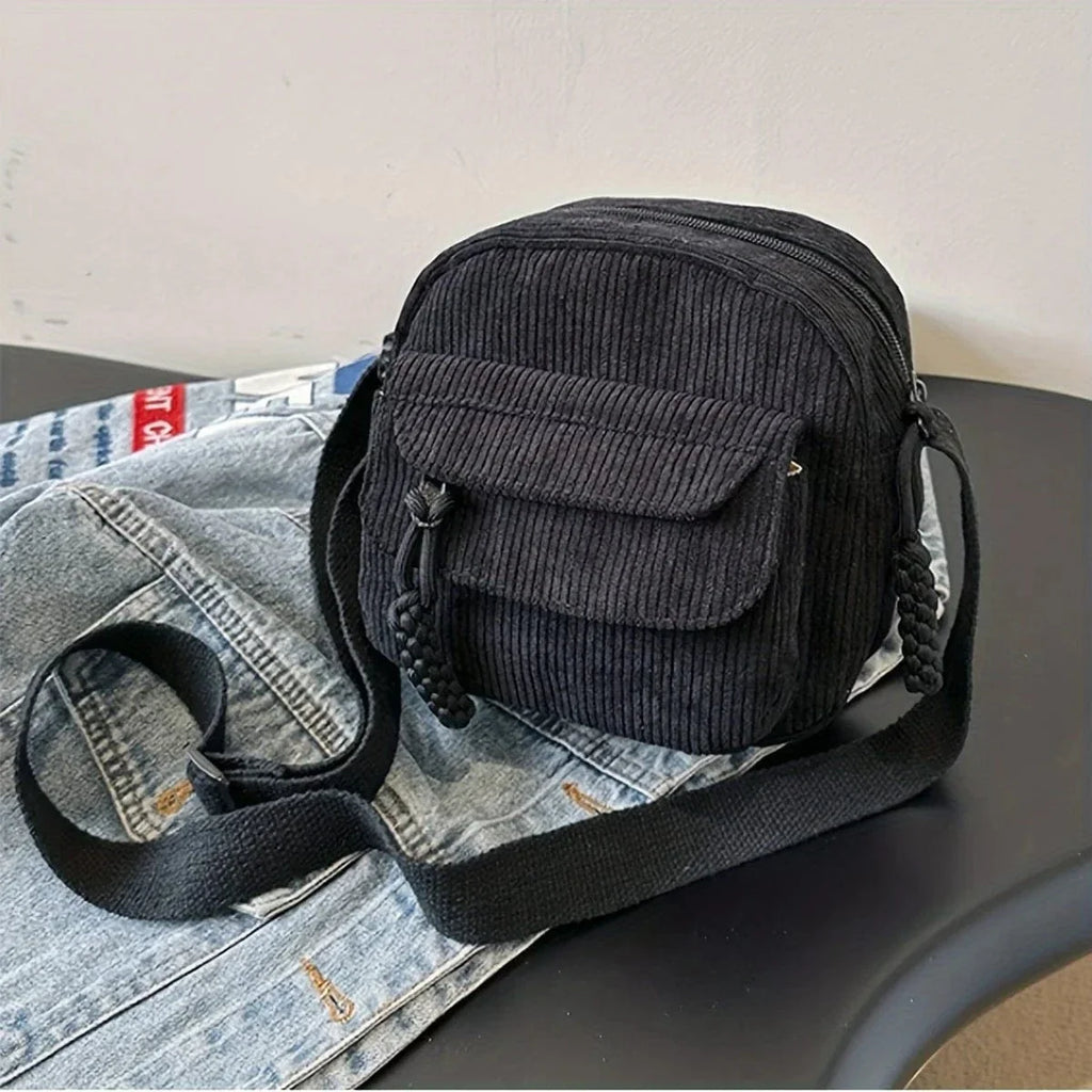 Sac bandoulière en velours rond Noir