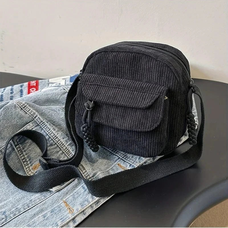 Sac bandoulière en velours rond Noir