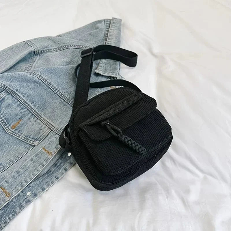 Sac bandoulière en velours rond Noir