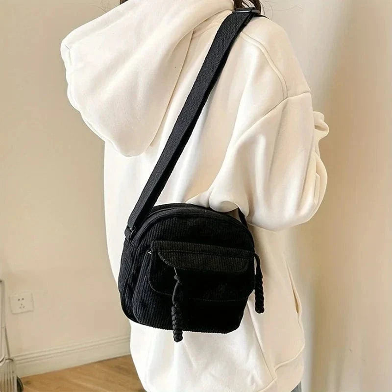 Sac bandoulière en velours rond Noir