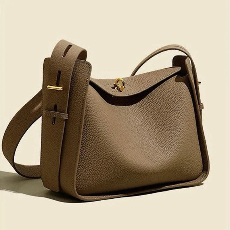 Sac bandoulière Hobo cuir grainé taupe Éléphant