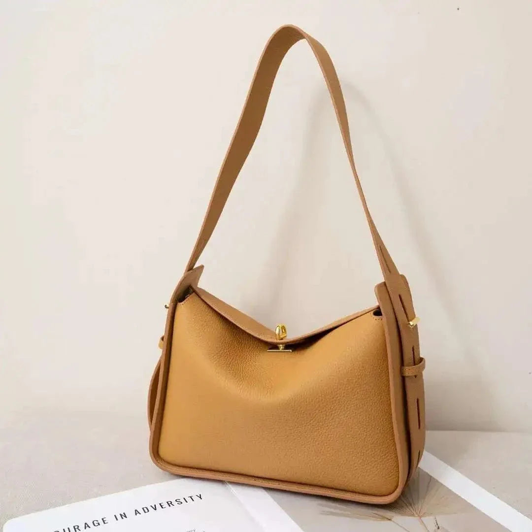 Sac bandoulière Hobo cuir grainé taupe Marron