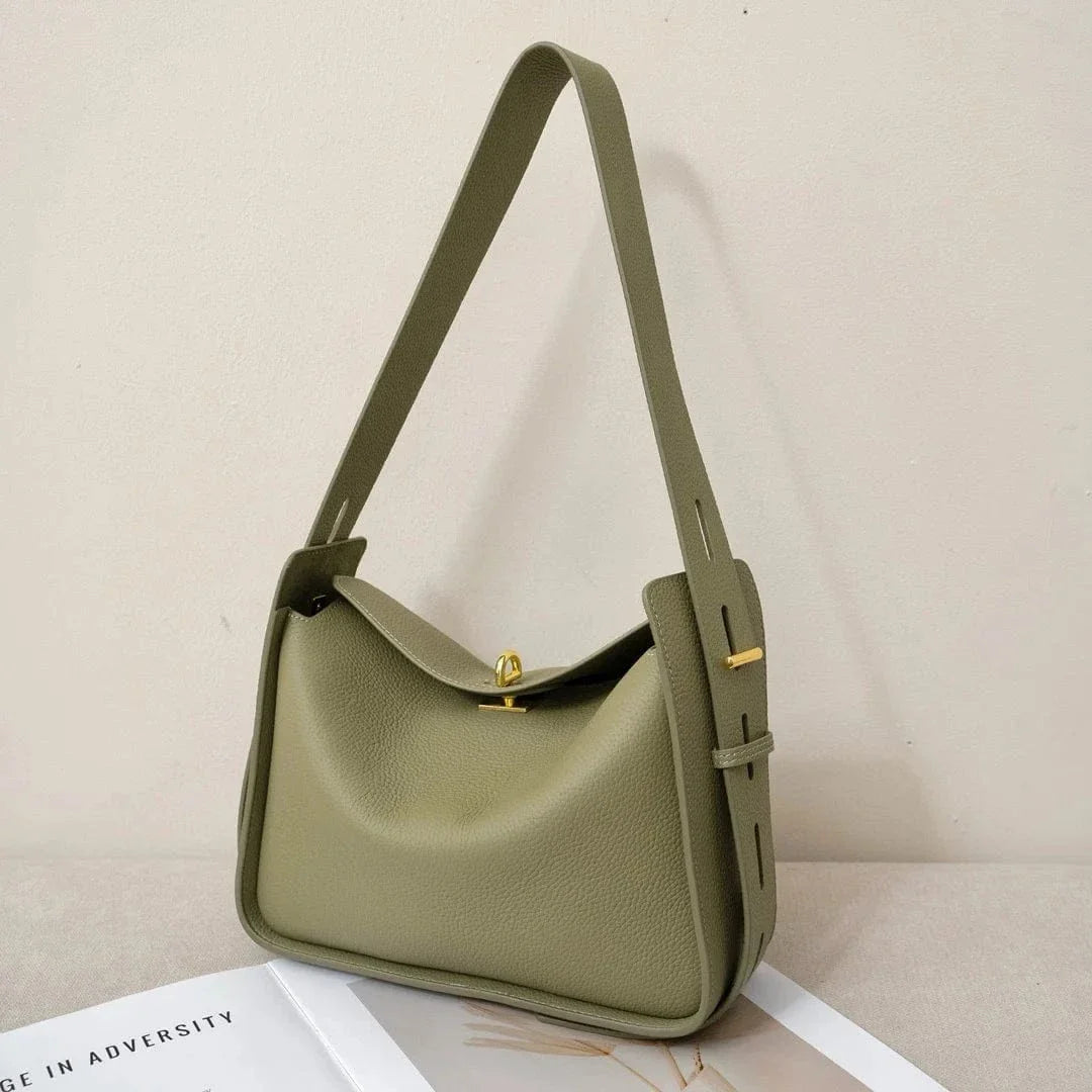 Sac bandoulière Hobo cuir grainé taupe Vert