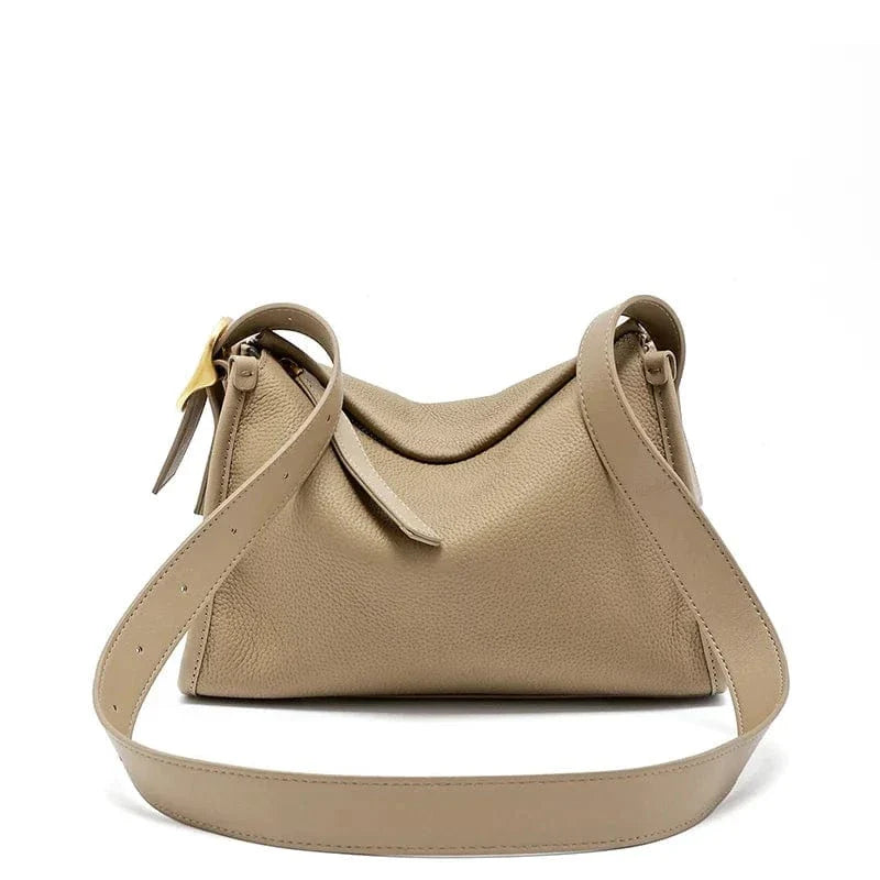 Sac bandoulière large en cuir Khaki