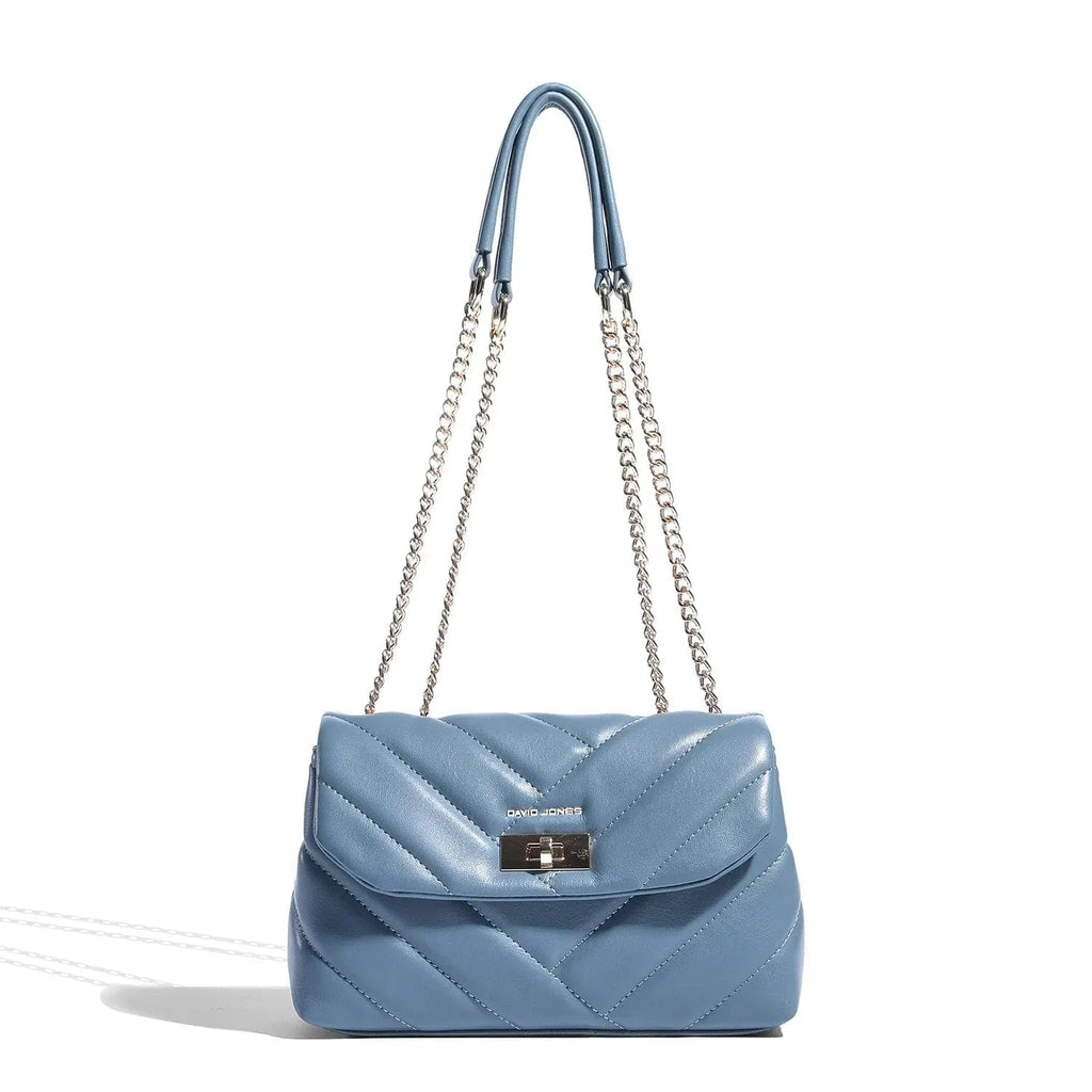 Sac bandoulière matelassé bleu avec chaîne argentée Bleu