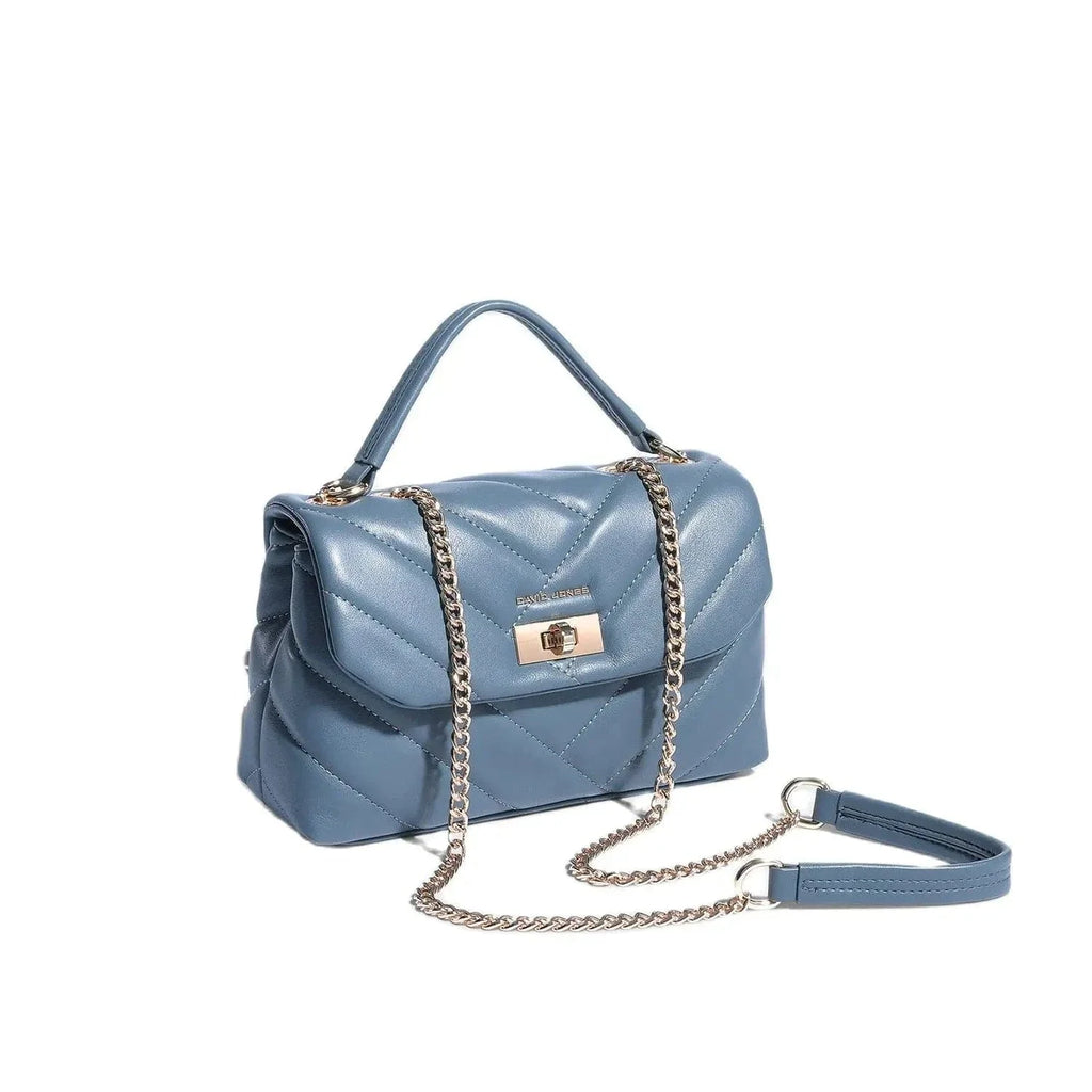 Sac bandoulière matelassé bleu avec chaîne argentée Bleu