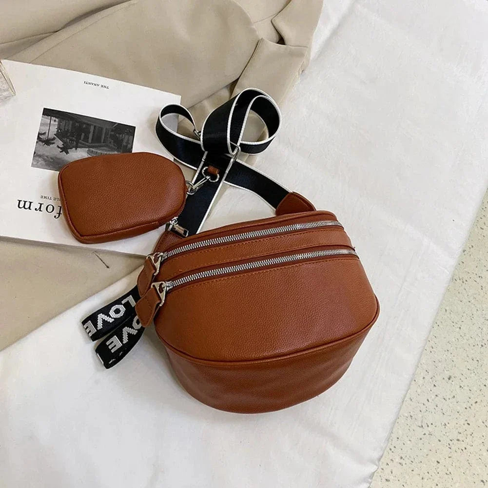 Sac bandoulière multi-poches avec pochette Marron