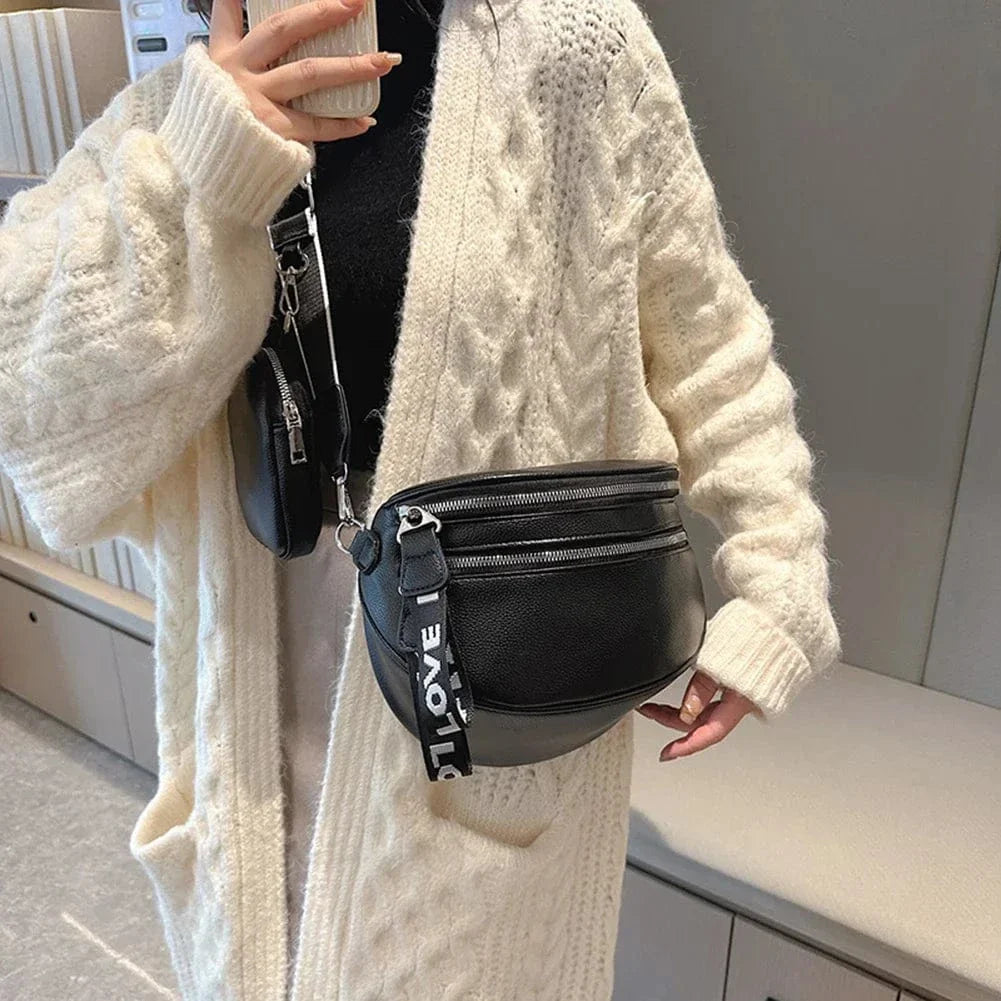 Sac bandoulière multi-poches avec pochette Noir