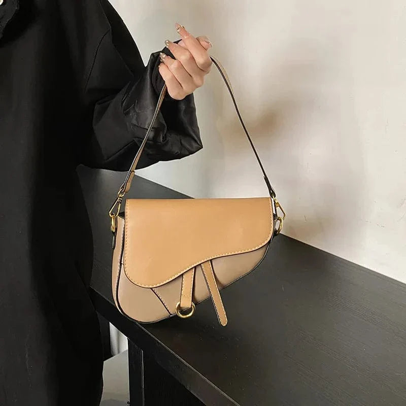 Sac bandoulière selle en cuir bicolore