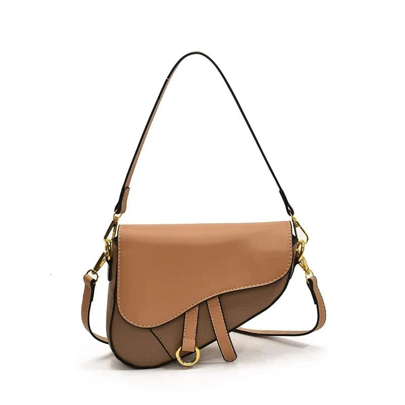 Sac bandoulière selle en cuir bicolore Marron