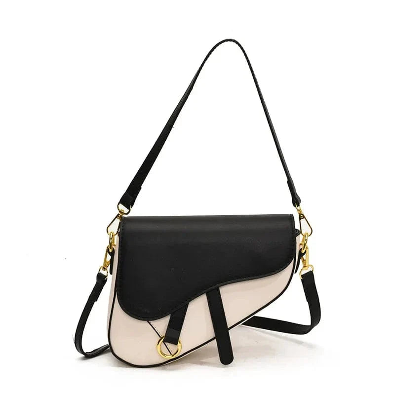 Sac bandoulière selle en cuir bicolore Noir