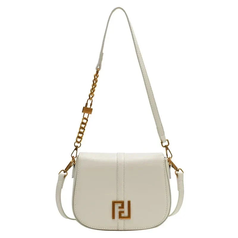 Sac bandoulière similicuir à chaîne dorée Blanc