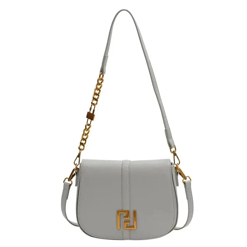 Sac bandoulière similicuir à chaîne dorée Gris