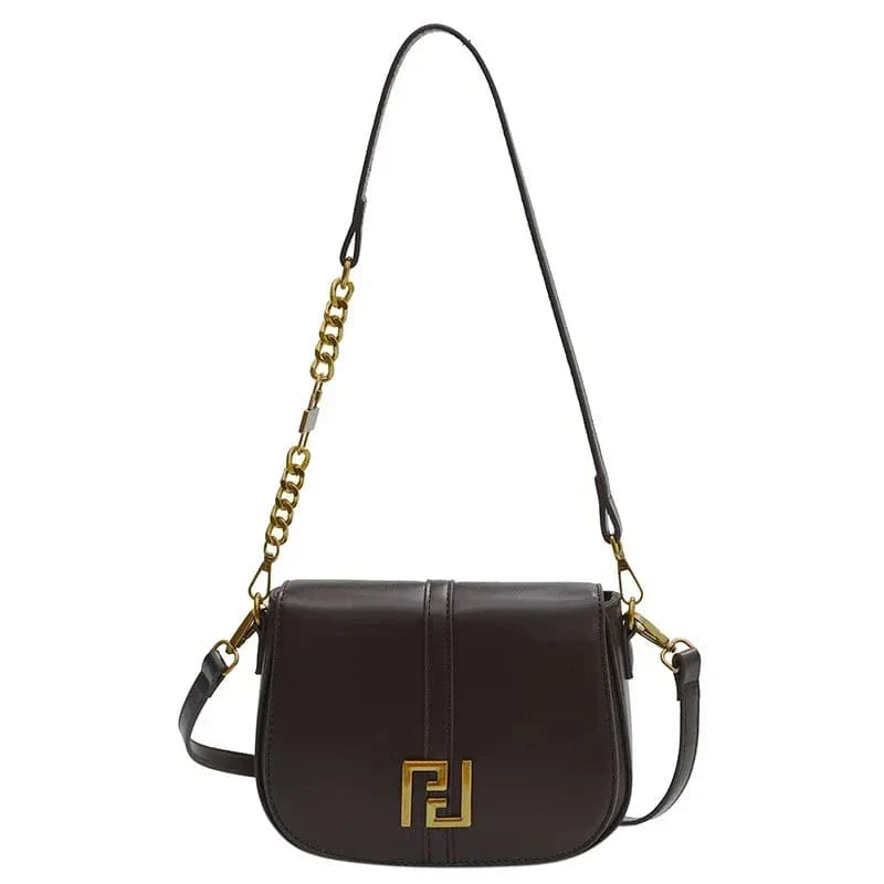 Sac bandoulière similicuir à chaîne dorée Marron