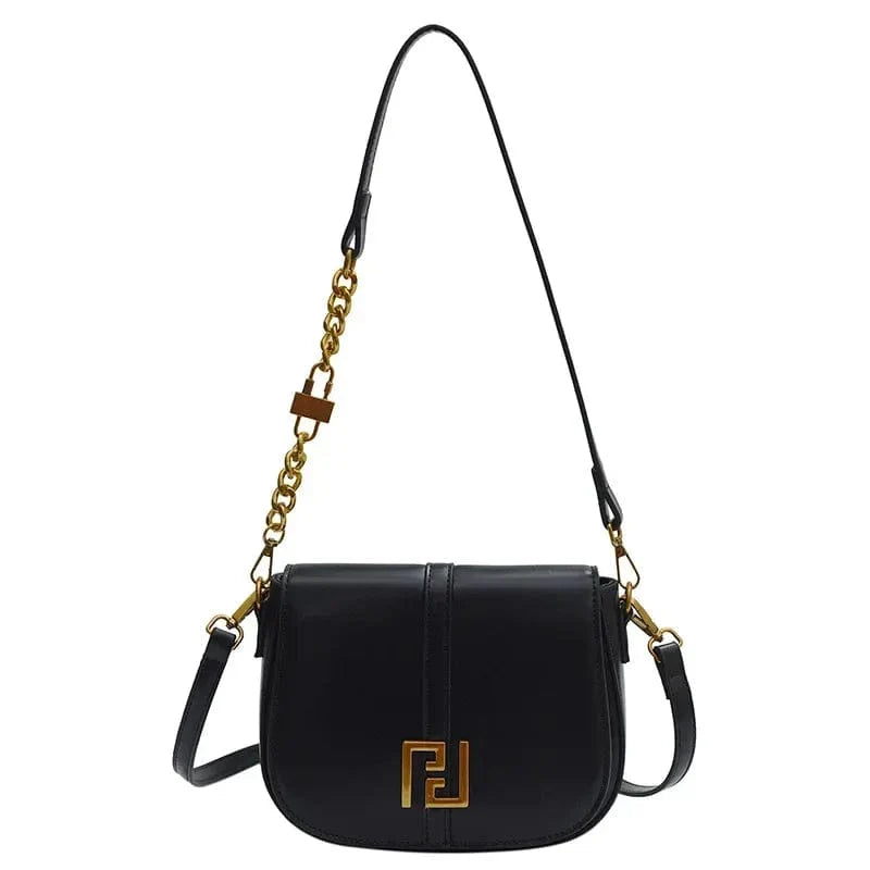 Sac bandoulière similicuir à chaîne dorée Noir