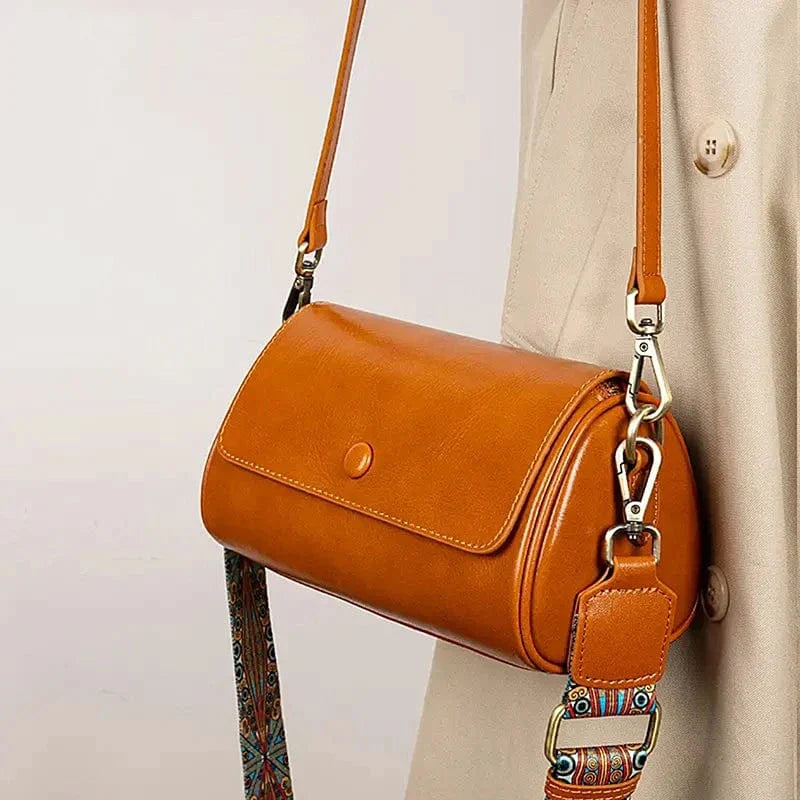 Sac bandoulière tambour cuir Caramel