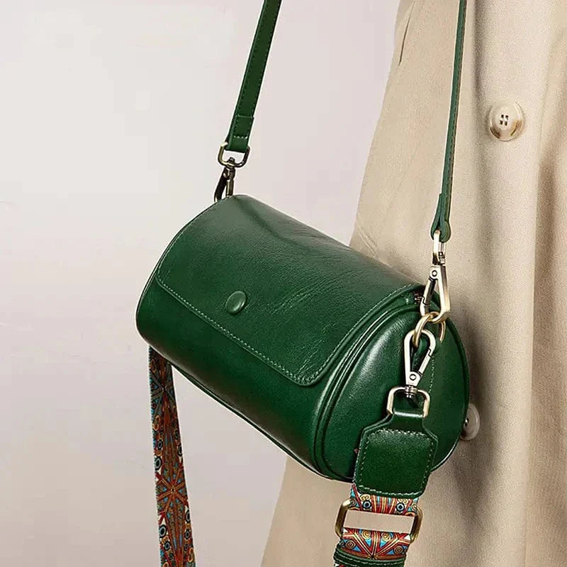 Sac bandoulière tambour cuir Vert