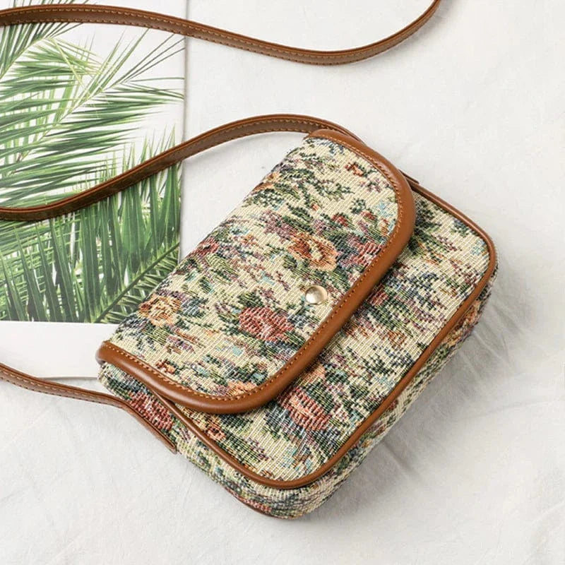 Sac bandoulière tapisserie vintage Marron