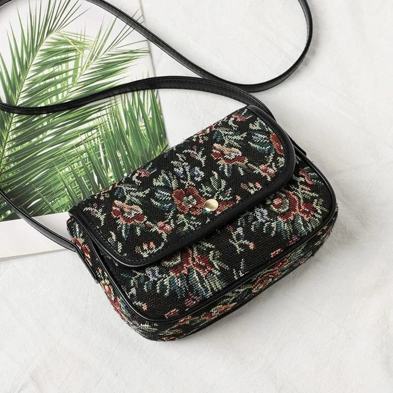 Sac bandoulière tapisserie vintage Noir