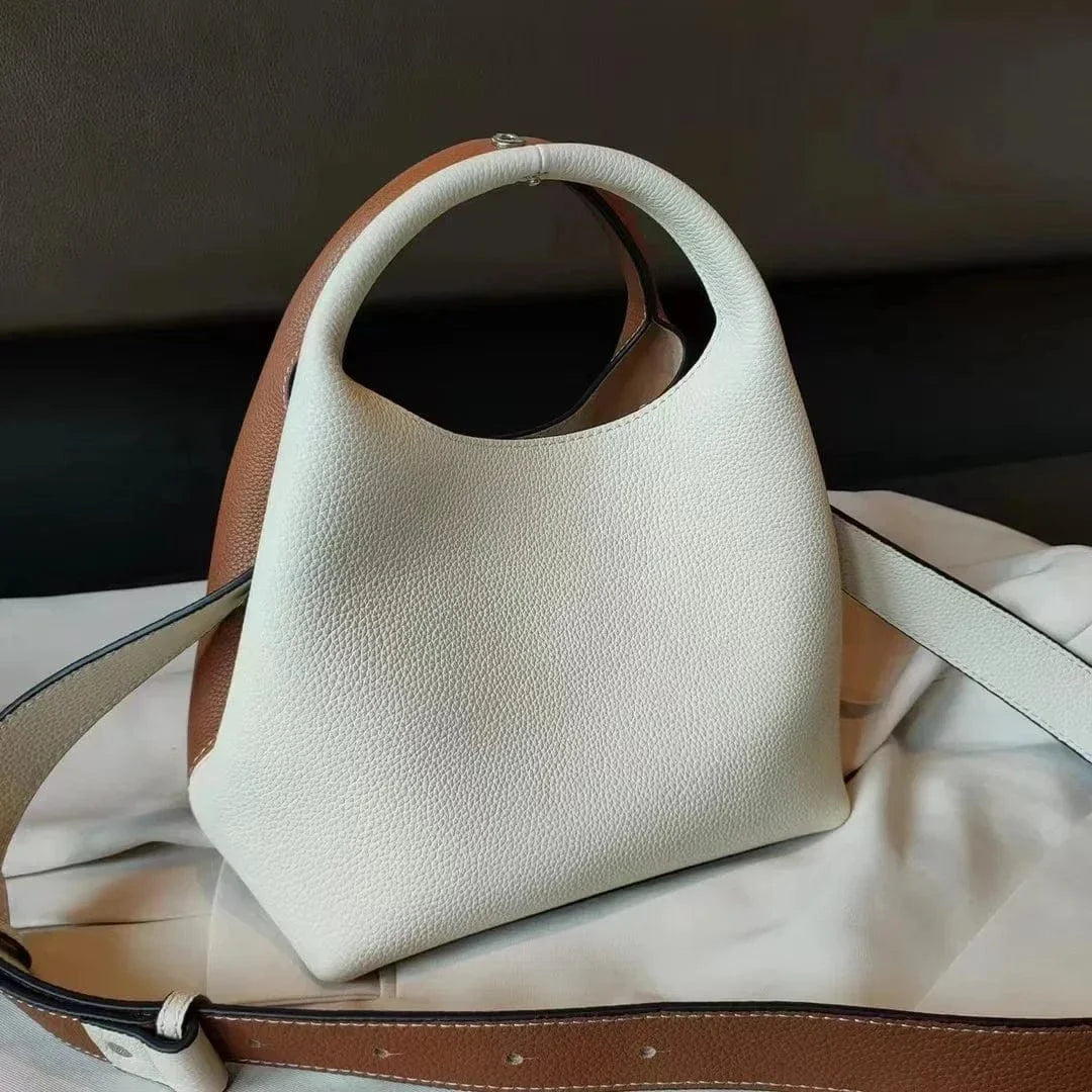 Sac bandoulière togo en cuir Blanc et Marron