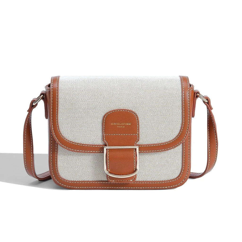 Sac bandoulière toile et cuir vegan femme Cognac