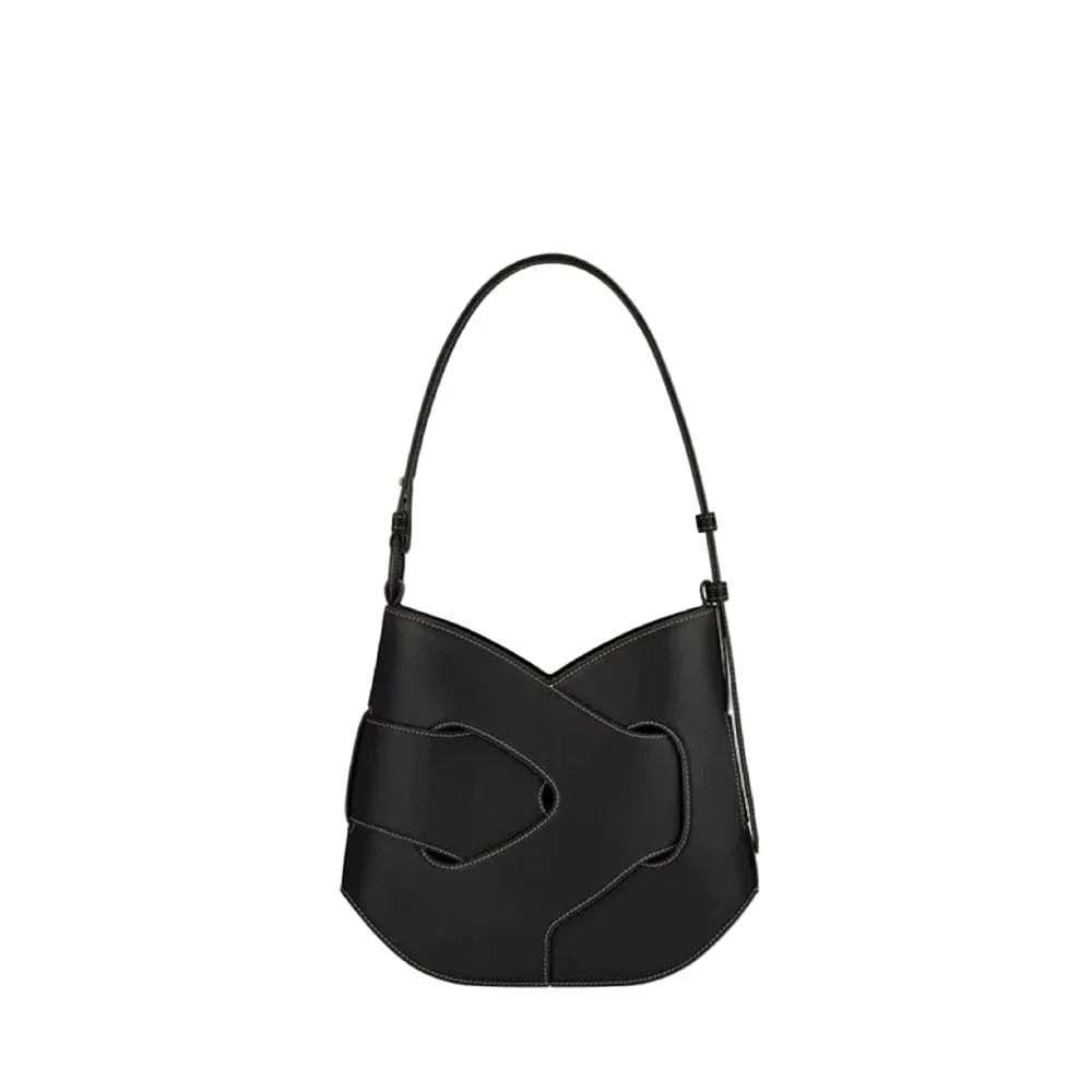 Sac bandoulière tressé cuir Noir