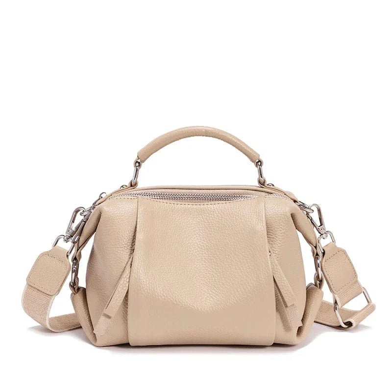 Sac bandoulière zipper en cuir Beige