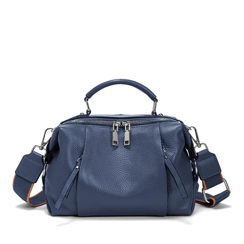 Sac bandoulière zipper en cuir Bleu marine